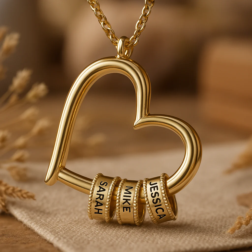 שרשרת לב המשפחה עם חריטה